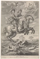 Osztrák Ferdinánd Ferdinánd cseh és magyar királlyal lóháton a nordlingeni győzelemnél A bíboros-csecsemő örömteli belépése Gentben, 1635 (sorozat címe)