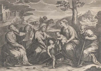 Jobb oldalon a Szent Család, Keresztelő Szent János csecsemővel, Erzsébettel, Zakariásszal,..., 1631-37.