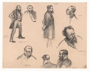 Képviselők portréi J.H.L. Haffmans, B.H. Heldt, R.P. Mees, A.E. tábornok Reuter, H. Seret kapitány és F. Lieftinck