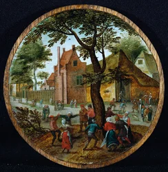 Parasztok táncolnak egy fa körül a falu utcájában, 1625