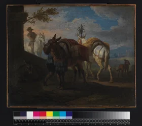 Öszvérek megálltak az út mellett, 1720 előtt