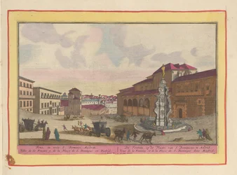 Szökőkút a madridi Szent Domonkos téren A kút, S. Dominicus helyén; Madridban (cím a tárgyon) Theatrum Hispaniae (...) (sorozat címe)