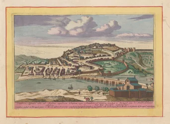 Kilátás a portugál Coimbra városára Coimbra vagy Coimbra, egy város Portugáliában, a Mondán (cím a tárgyon) Theatrum Hispaniae (...) (sorozat címe)