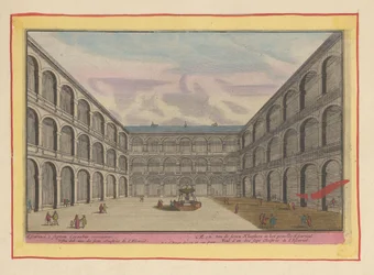 Kilátás az egyik Escorial kolostor udvarára A hét kolostor egyike a bejelentett Escurialban (cím a tárgyon) Theatrum Hispaniae (...) (sorozat címe)