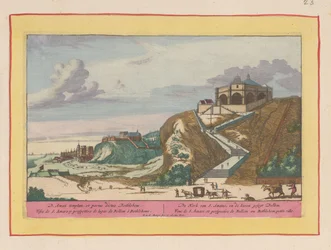 Kilátás a Santo Amaro templomra Lisszabon közelében A S. Amatus-templom és a segt Bellem kikötő (cím a tárgyon) Theatrum Hispaniae (...) (sorozat címe)