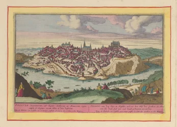 Toledo városának látképe. Toledo a Tajo mellett, Kasztíliában, egykor a gótok és mórok udvara, akik sok főépülettel díszítették e várost (cím a tárgyon). Theatrum Hispaniae (...) (sorozatcím)