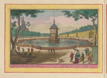 Kis tó a madridi Palacio del Buen Retiro kertjében A kleene Vyver, Retiroban; Madridban (cím a tárgyon) Theatrum Hispaniae (...) (sorozat címe)