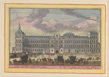 A madridi királyi palota elölnézete A királyi palota elölről, Madrid belsejében (cím az objektumon) Theatrum Hispaniae (...) (sorozat címe)