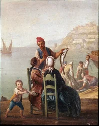 Halárus és egy pár, részlet, 18. század, Museo Nazionale di San Martino, Nápoly