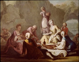 Lakoma Posillipóban (Pausilippe), Nápoly. Piknikező arisztokraták részlete - Lakoma Posillipóban - Arisztokraták részlete - 18. század, Museo Nazionale di San Martino, Nápoly