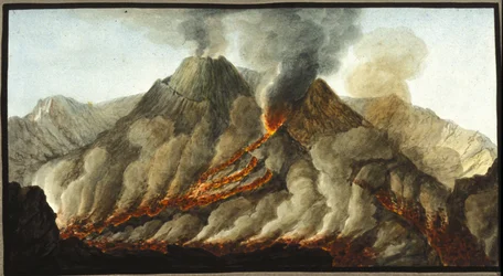 A kitörő vesuvius. Ezt a gouache-t Pierre Fabris készítette Sir William Hamilton nápolyi angol nagykövet kérésére.Bibl. Braidense, Milánó.