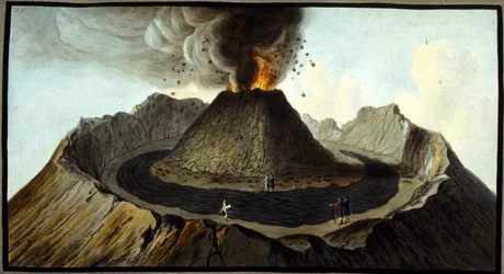 A kitörő vesuvius. Ezt a gouache-t Pierre Fabris készítette Sir William Hamilton nápolyi angol nagykövet kérésére.Bibl. Braidense, Milánó.