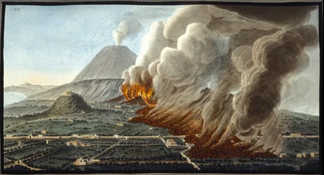 A kitörő vesuvius. Ezt a gouache-t Pierre Fabris készítette Sir William Hamilton nápolyi angol nagykövet kérésére.Bibl. Braidense, Milánó.