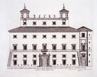 Palazzo Serenissima, Casa Medici, a Pincio dombon, Róma, a "Palazzi di Roma" című, 1655-70-es évek körüli kiadványból.