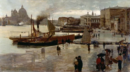 Riva degli Schiavoni (sétány), Pietro Fragiacomo (1856-1922), olaj, vászon, 71x130 cm