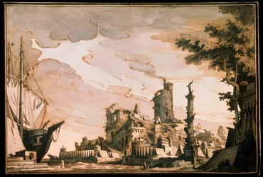 Tengeri kikötő, Színpadterv egy színházi darabhoz, 1818.
