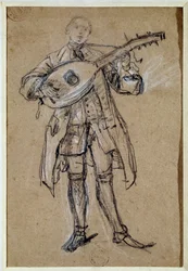 Egy gitáros (gitáros) Pietro Longhi (1702-1785) rajza Velence, Musee Correr