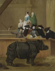 Egy orrszarvú bemutatója Velencében. Valószínűleg 1751