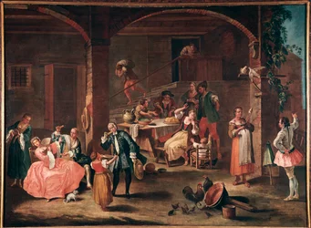 La merenda in Campagna (Az uzsonna a vidéken) Pietro Longhi (1702-1785) festménye, kb 1750 Méret 96x131 cm Velence, Ca 