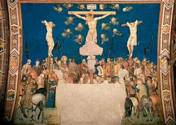 Pietro Lorenzetti Keresztrefeszítés-freskója (kb. 1280/5-1348), 1335-1340, Basilica di San Francesco, alsó templom, Assisi