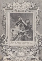 József és Potifár felesége, díszes keretben, 1739.