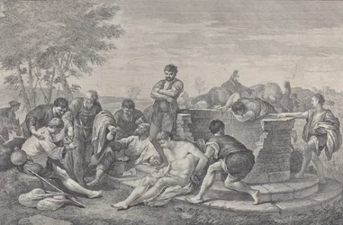 Józsefet rabszolgaságba adják testvérei, akik egy kút körül ülnek, amely szétosztja a..., 1730-39.