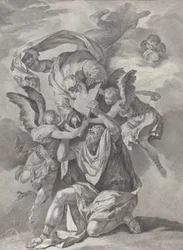 Mózes megkapja a törvény tábláit Istentől, aki az égből száll alá, a..., kb. 1730-39.