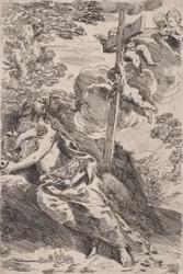 Mária Magdolna a sivatagban, jobbról angyalok által hordozott kereszt, kb. 1630.