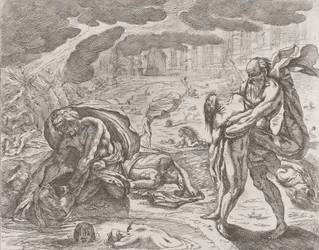 Az özönvíz, alakok kihúzása a vízből, kb. 1640-42.