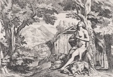 A tékozló fiú a disznók között, négy lenyomatból álló sorozatból, kb. 1645.