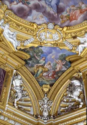 Az Apollo Sala di Apollo-terme Polyhymnia és Erato múzsákat ábrázoló pendentiv részlete, 1647 körüli freskó