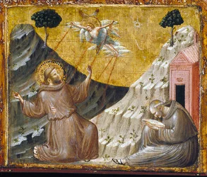Szent Ferenc megkapja a Stigmatákat (tempera és arany a fán)