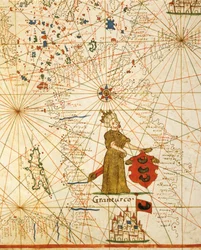 Oszmán birodalom, a hat diagramból álló portolán atlaszból, Placido Caloiro és Francesco Oliva, Pergamen. 1646.