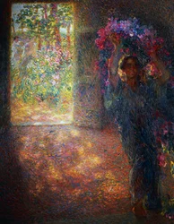 Virágház, kb 1910, Plinio Nomellini (1866-1943), olaj, vászon, 200x160 cm, Olaszország, XX.