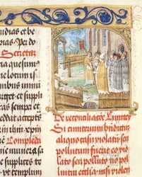 Egy lerombolt temető megáldása Erasmus Ciolek püspök pápa püspökétől, 1510 körül (tempera és arany pergamen)