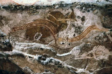 Ausztrál őslakos sziklafestmény, az Ubirr-barlangok lelőhelye, Kakadu Nemzeti Park, Ausztrália