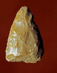 Őstörténet: Campignana kultúra litikus gyártóeszköze, Gargano, Olaszország. Kalkolit. Verone, Museo Civico di Storia Naturale, Olaszország