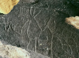 Őstörténet, sziklaművészet: komoly rock. Kőkorszak Kr.e. 5000-2000. Taghit, Hoggar Highland (Ahaggar), Algéria