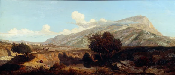Kilátás a szent hegyre Maquis győzelmi tája délen. Prosper Joseph Gresy (1804-1874) festménye 19. századi Aix en Provence, Musee Granet