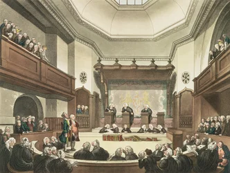 Court of Common Pleas, Westminster Hall, „A londoni mikrokozmosz”-ból, J. C. Stadler (fl. 1780-1812), pub. R. Ackermann (1764-1834) 1808 (akvatinta)