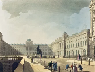 Somerset House, Strand, „Ackermann mikrokozmosza Londonból”, metszett: John Bluck (fl. 1791-1819), 1809 (akvatinta)