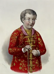 Simeon Alekszejevics orosz nagyherceg (1665-1669) (Orosz Simeon Alekszejevics cár). Pjotr ​​Fjodorovics Borel (1829-1898) munkája, litográfia 1860 körül. 19. századi orosz művészet, neoklasszicizmus. Orosz Állami Könyvtár, Moszkva.