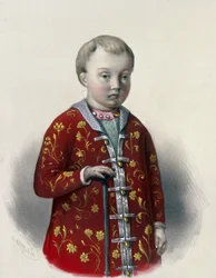 Dmitrij Alekszejevics orosz nagyherceg (1648-1649) (Csarevich Dmitrij Aleksejevics orosz). Pjotr ​​Fjodorovics Borel (1829-1898) munkája, litográfia 1860 körül. 19. századi orosz művészet, neoklasszicizmus. Orosz Állami Könyvtár, Moszkva.