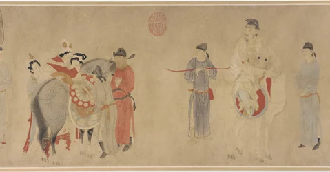 Consort Yang lovon ülve, késő Jüan vagy korai Ming dinasztia (tinta és szín, papír)