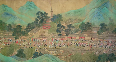 Kang Shi császár körútja Kiang-Hanban 1699-ben, Chaio Ping Chen (1661-1722) után (tinta és szín selyemhátú papíron)