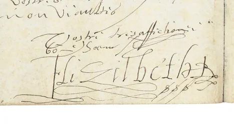 Aláírás I. Erzsébet angol francia Henriknek IV. 1596 körüli levelén