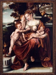 Jótékonysági allegóriák. Jan Massys (Matsys vagy Metsys vagy Matsijs) festménye (1509-1575) 1549-1550 Méret:126x93 cm Genes, Musei di Strada Nuova (ex Palazzo Bianco)