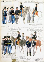 A Toszkán Nagyhercegség egyenruhája 1851-ben, a Cenni-kódexből vett tábla, Quinto Cenni (1845-1917) katonai vázlatainak gyűjteménye