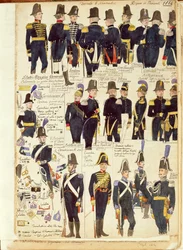 A piemonti hadsereg egyenruhája 1814-ből. Cenni Quinto színtáblája