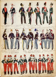 Különféle olasz egyenruha, általános használatban 1860 körül, Quinto Cenni, színes lemez